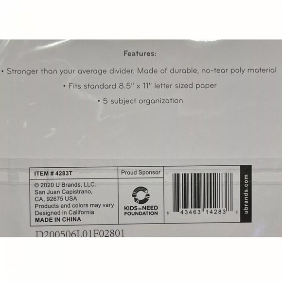 ๐3/$15๐ U Brands Store 5ct Patterned Poly Tab Dividers Tidal Ombre - Picture 2 of 3